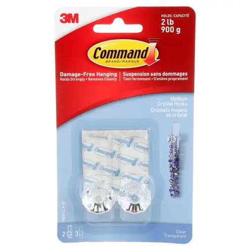 Crystal Hook, 2 lb, 2-Hook, Plastic, Clear - pack of 24