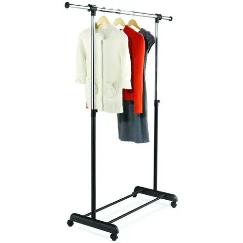 Adjustable Garment Rack, 17 in W, 40 in H, Steel, Black/Chrome Adjustable Garment Rack, 17 in W, 40 in H, Steel, Black/Chrome