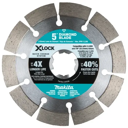 X-LOCK Blade, 5 in Dia, 7/8 in Arbor, Segmented Rim Silver X-LOCK Blade, 5 in Dia, 7/8 in Arbor, Segmented Rim Silver