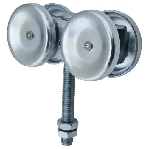 Dual Axis Box Rail Hanger, 55.88 mm Dia Roller, 8.13 mm W Roller, Steel, 450 lb, Screw Mounting Zinc Dual Axis Box Rail Hanger, 55.88 mm Dia Roller, 8.13 mm W Roller, Steel, 450 lb, Screw Mounting Zinc