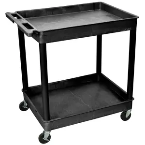 LUXOR TC11-B Utility Tub Cart, 400 lb, 2-Shelf, Black, 32 in OAW, 37-1/2 in OAH