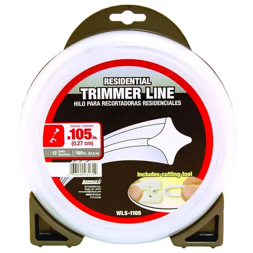 Trimmer Line, 0.105 in Dia, 180 ft L, Nylon Trimmer Line, 0.105 in Dia, 180 ft L, Nylon