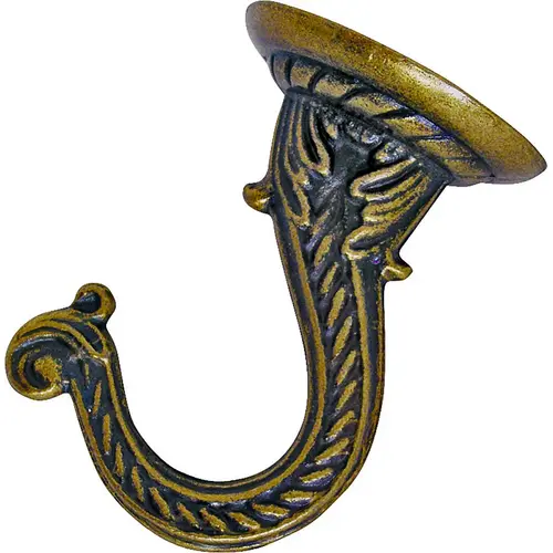 Ceiling Hook, 2.5 in L, Zinc Alloy, Antique Brass, Wall Mount Mounting Ceiling Hook, 2.5 in L, Zinc Alloy, Antique Brass, Wall Mount Mounting