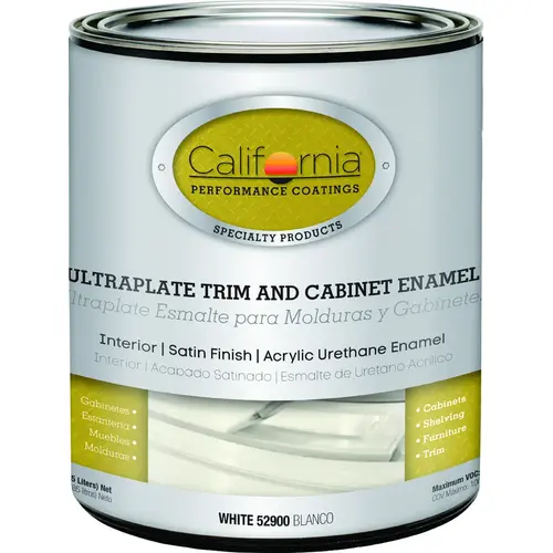 Cabinet and Trim Enamel, Satin, White, 1 qt Can