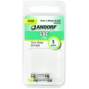 Jandorf 60680 Time Delay Fuse, 5 A, 250 V, 50 A Interrupt, Glass Body