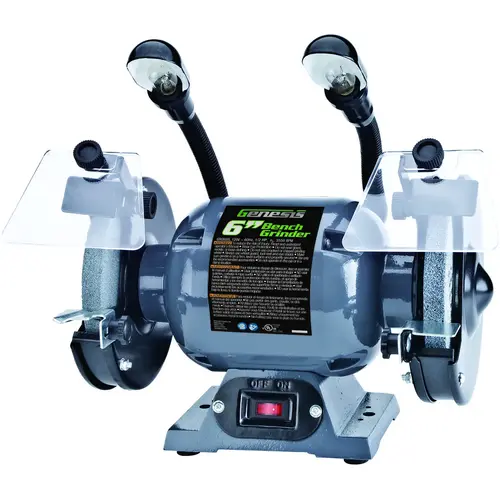 Bench Grinder, 120 VAC, 1.5 A, 1/2 in Arbor/Spindle, 6 in Dia Wheel, 3550 rpm Speed Bench Grinder, 120 VAC, 1.5 A, 1/2 in Arbor/Spindle, 6 in Dia Wheel, 3550 rpm Speed