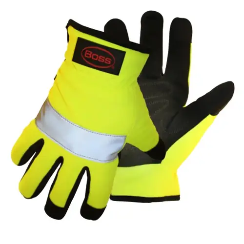 High-Visibility, Reflective Mechanic Gloves, L, Open Cuff, Synthetic Leather Pair High-Visibility, Reflective Mechanic Gloves, L, Open Cuff, Synthetic Leather Pair