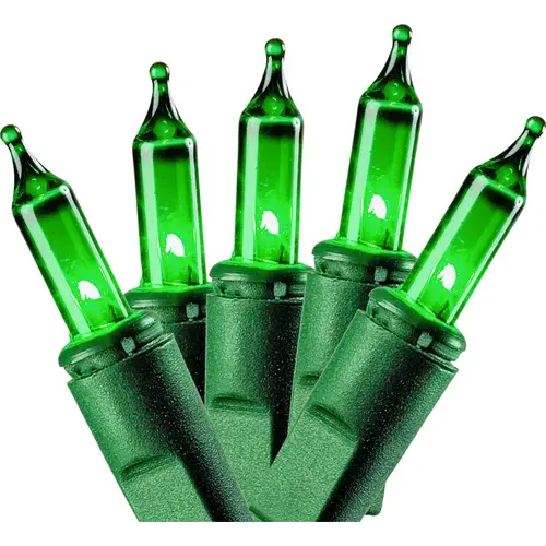 Light Set, Christmas, 120 V, 40.8 W, 100-Lamp, Incandescent Lamp, Green Lamp, 21.96 ft L