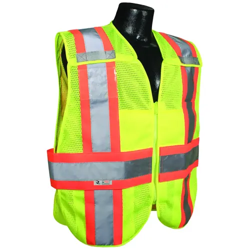 Expandable Safety Vest, L/M, Polyester, Green/Silver, Zip-N-Rip Closure Expandable Safety Vest, L/M, Polyester, Green/Silver, Zip-N-Rip Closure