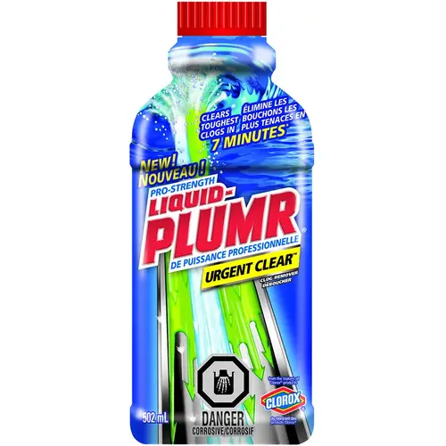 Urgent Clear Drain Opener, Liquid, Pale Yellow, Bleach, 502 mL Bottle