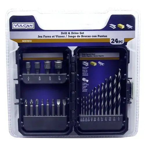 Drill Bit Set, 24-Piece, S2 Steel, Chrome Molybdenum/Satin