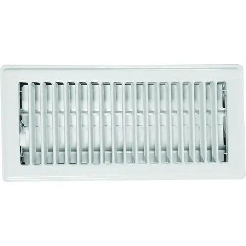 Standard Floor Register, 9-3/4 in W Duct Opening, 3-3/4 in H Duct Opening, Steel, White Standard Floor Register, 9-3/4 in W Duct Opening, 3-3/4 in H Duct Opening, Steel, White