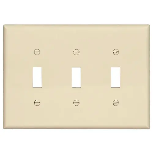 Switch Wallplate, 4.87 in L, 6-3/4 in W, 3 -Gang, Polycarbonate, Light Almond, High-Gloss Switch Wallplate, 4.87 in L, 6-3/4 in W, 3 -Gang, Polycarbonate, Light Almond, High-Gloss