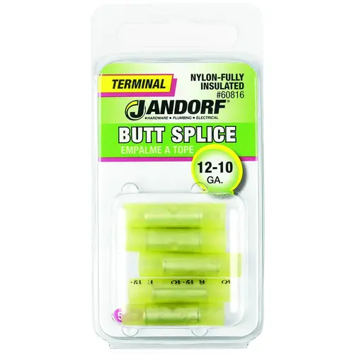 Butt Splice Connector, 12 to 10 AWG Wire, Nylon Insulation, Copper Contact, Yellow - pack of 5