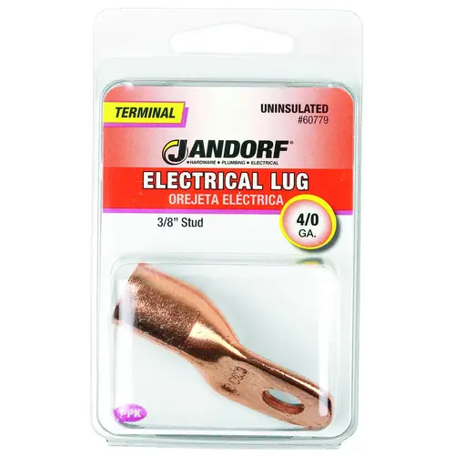 Electrical Lug, 4/0 AWG Wire, 3/8 in Stud, Copper Contact, Brown Electrical Lug, 4/0 AWG Wire, 3/8 in Stud, Copper Contact, Brown