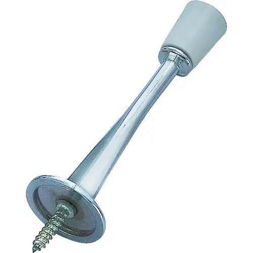 Heavy-Duty Rigid Door Stop, 3-1/8 in Dia Base, 3-1/8 in Projection, Die-Cast Zinc & Plastic Chrome