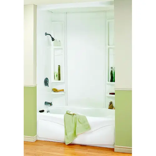 Finesse Series 101595-000-129 Bathtub Wall Kit, 61 in L, 33-1/2 in W, 80 in H, Polystyrene, Glue Up Installation White