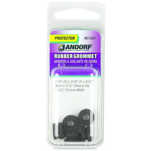 Grommet, Rubber, Black, 9/32 in Thick Panel Grommet, Rubber, Black, 9/32 in Thick Panel