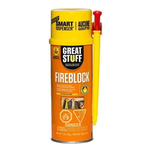 FIREBLOCK Insulating Foam Sealant, Orange, 8 hr Functional Cure, 40 to 100 deg F, 12 oz FIREBLOCK Insulating Foam Sealant, Orange, 8 hr Functional Cure, 40 to 100 deg F, 12 oz