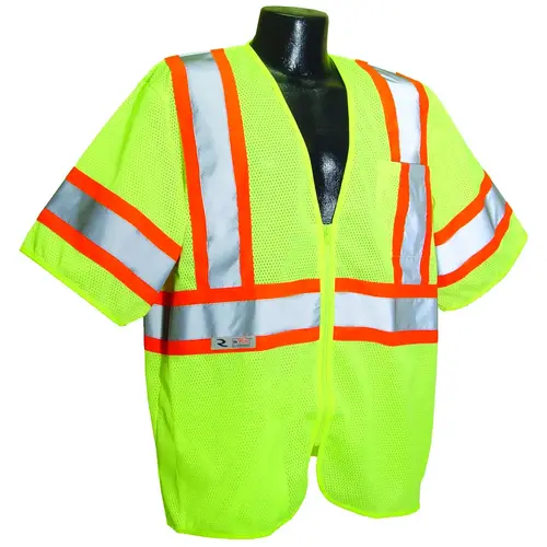 Economical Safety Vest, 2XL, Polyester, Green/Silver, Zipper Closure Economical Safety Vest, 2XL, Polyester, Green/Silver, Zipper Closure