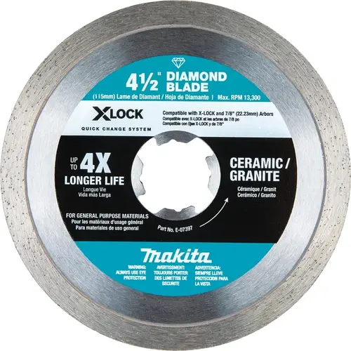 X-LOCK Blade, 4-1/2 in Dia, 7/8 in Arbor, Continuous Rim Silver X-LOCK Blade, 4-1/2 in Dia, 7/8 in Arbor, Continuous Rim Silver