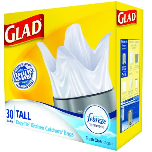 Easy-Tie Tall Garbage Bag, 45 L Capacity, Plastic, White