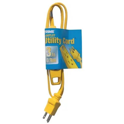 Utility Extension Cord, 16/3 AWG Cable, 3 ft L, 13 A, 125 V, Yellow Utility Extension Cord, 16/3 AWG Cable, 3 ft L, 13 A, 125 V, Yellow