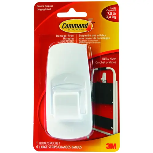 Utility Hook, 7.5 lb, 1-Hook, White - pack of 12 Utility Hook, 7.5 lb, 1-Hook, White - pack of 12