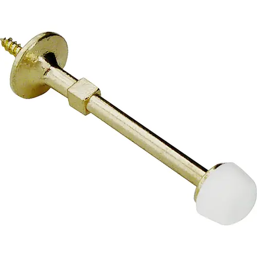 Heavy-Duty Rigid Door Stop, 15/16 in Dia Base, 3-1/8 in Projection, Die-Cast Zinc & Plastic Polished Brass