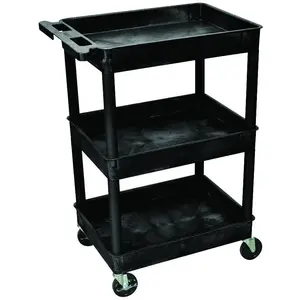 LUXOR/ H WILSON STC111-B CART UTILITY TUB 3 SHELF Black