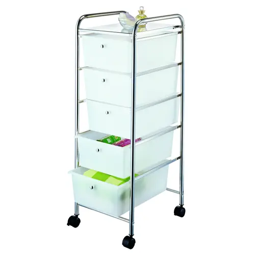 Storage Cart, 13 in OAW, 38-1/4 in OAH, 15-3/8 in OAL, 5-Shelf, White Shelf Storage Cart, 13 in OAW, 38-1/4 in OAH, 15-3/8 in OAL, 5-Shelf, White Shelf