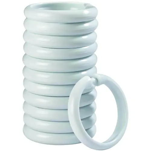 Shower Curtain Ring, Plastic, white, 1 cm W, 2-3/8 in H - pack of 12