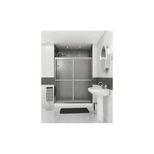 Shower Door, Raindrop Glass, 2-Panel, Aluminum Frame