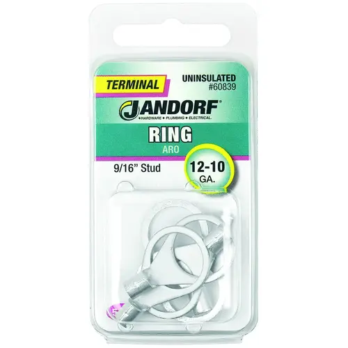 Ring Terminal, 12 to 10 AWG Wire, 9/16 in Stud, Copper Contact - pack of 5 Ring Terminal, 12 to 10 AWG Wire, 9/16 in Stud, Copper Contact - pack of 5