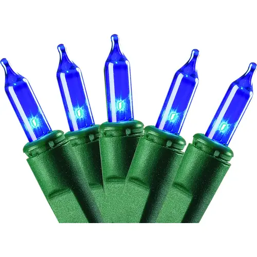 Light Set, Christmas, 120 V, 40.8 W, 100-Lamp, Incandescent Lamp, Blue Lamp, 21.96 ft L Light Set, Christmas, 120 V, 40.8 W, 100-Lamp, Incandescent Lamp, Blue Lamp, 21.96 ft L