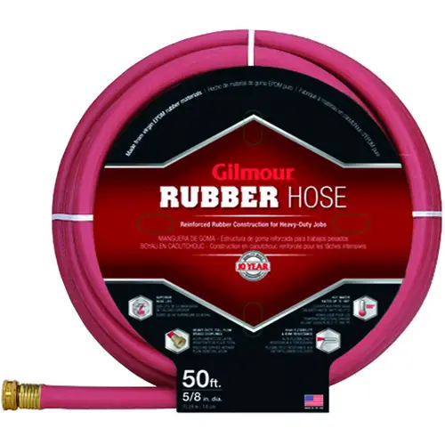 Commercial Hose, 50 ft L, Rubber, Red Commercial Hose, 50 ft L, Rubber, Red