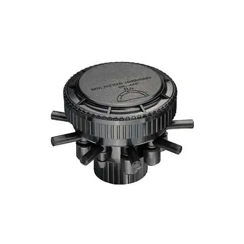 MANIFPR9S Manifold, 1/2 x 1/4 in Connection, FPT x Barb, 9-Port, 1/4 in Tubing, ABS, Black MANIFPR9S Manifold, 1/2 x 1/4 in Connection, FPT x Barb, 9-Port, 1/4 in Tubing, ABS, Black