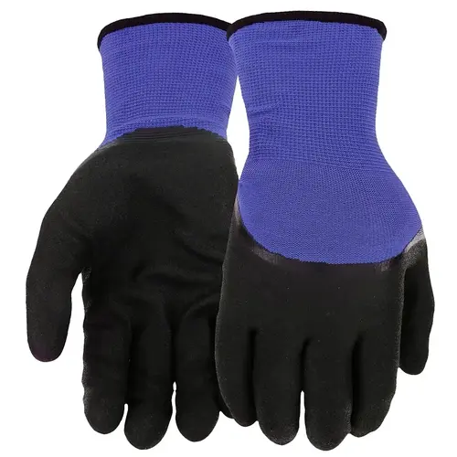 Dipped Gloves, Men's, XL, Elastic Knit Wrist Cuff, Nitrile Coating, Polyester Glove, Black/Blue Pair Dipped Gloves, Men's, XL, Elastic Knit Wrist Cuff, Nitrile Coating, Polyester Glove, Black/Blue Pair