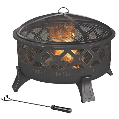 Fire Pit, 32 in OAW, 32 in OAD, 22-3/4 in OAH, Round, Steel Black Fire Pit, 32 in OAW, 32 in OAD, 22-3/4 in OAH, Round, Steel Black