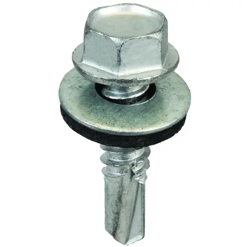 Screw, #14 Thread, Hex Drive, Self-Drilling, Self-Tapping Point, Galvanized Steel