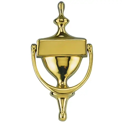 Door Knocker, Brass, Bright Brass, 6-5/16 in Mounting Hole Center to Center