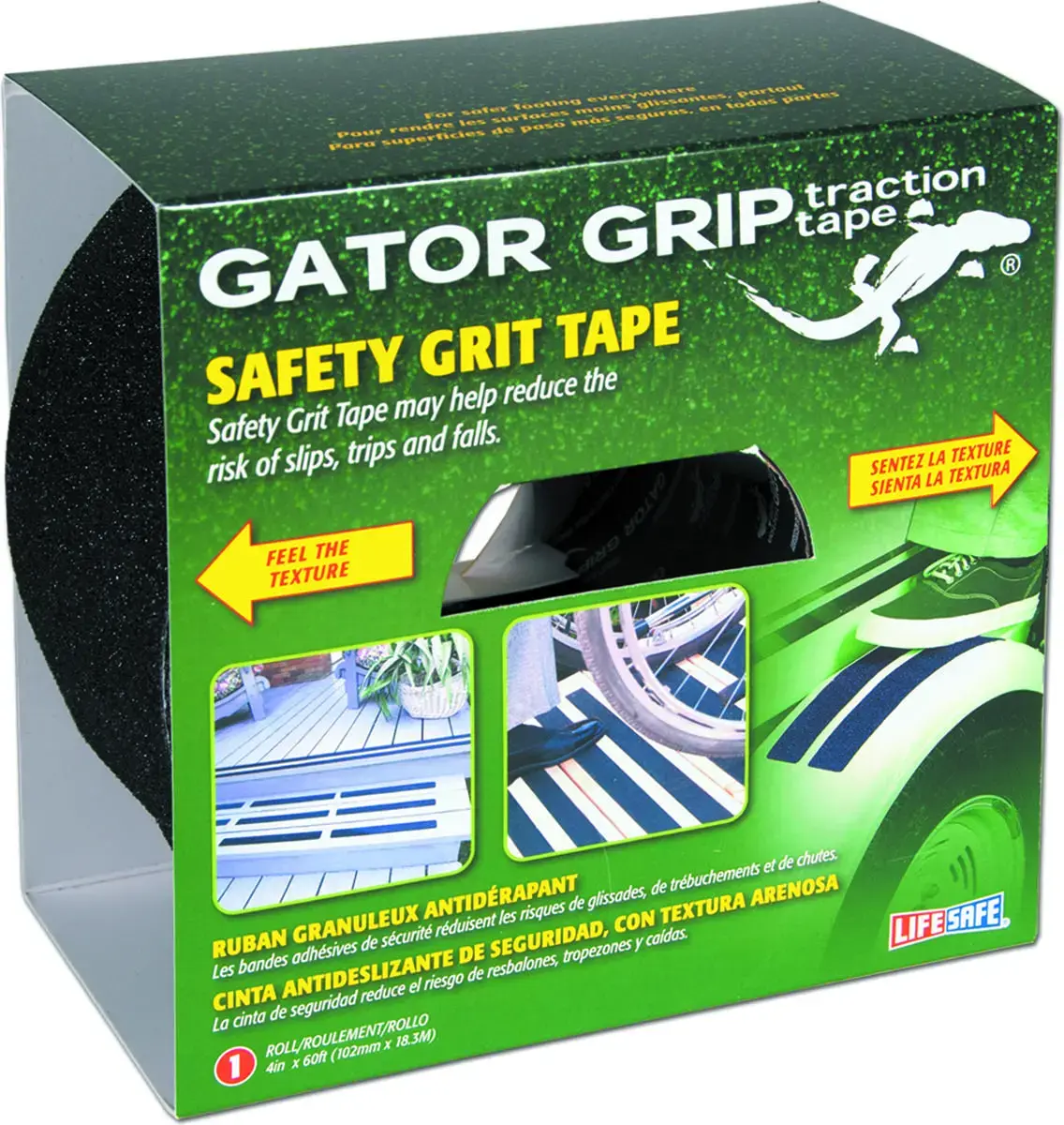 Incom Gator Grip Traction Tape 60 ft L 4 in W PVC Backing Black RE160