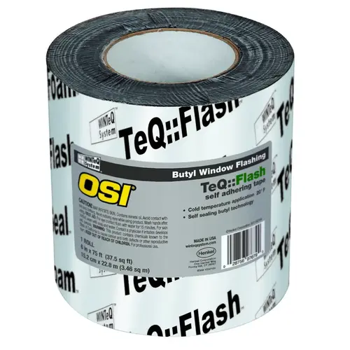 1532160 Window Flashing Tape, 75 ft L, 9 in W, Black, Self-Adhesive