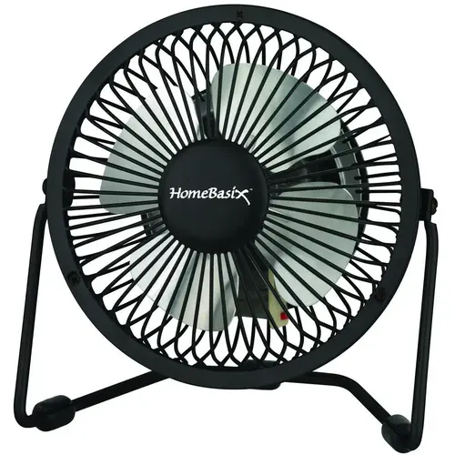 Mini Fan, 120 VAC, 4 in Dia Blade, 4-Blade, 1-Speed, 1 Speed, 360 deg Rotating, Black