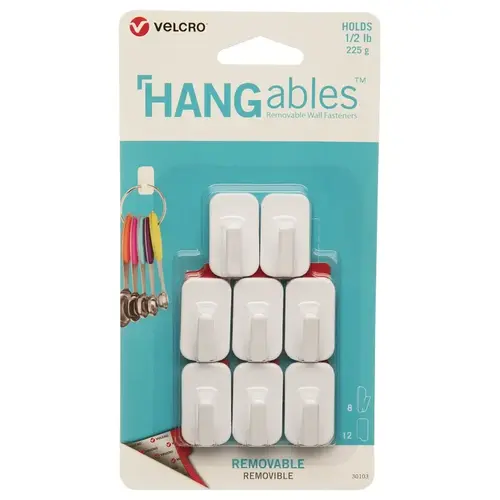 HANGables Removable Wall Hook, 0.5 lb, 8-Hook, White - pack of 8