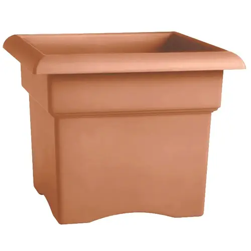 Veranda Square Deck Box Planter, 18 in W, 18 in D, Square, Veranda Design, Plastic/Resin, Terra Cotta