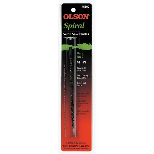 Olson Scroll Saw Blade, Spiral Teeth, 41 TPI, 5 in L - pack of 12 Olson Scroll Saw Blade, Spiral Teeth, 41 TPI, 5 in L - pack of 12