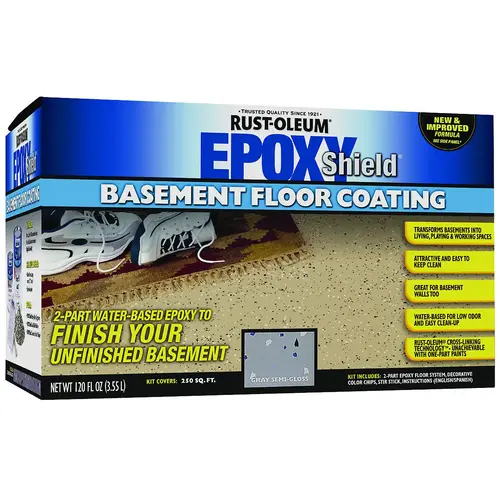 EPOXYSHIELD Basement Floor Coating Kit, Satin, Gray, Liquid EPOXYSHIELD Basement Floor Coating Kit, Satin, Gray, Liquid