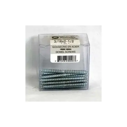 Dowel Screw, 1/4-10 Thread, 2-1/2 in L, Regular Point, Steel, Zinc, 25 BX Dowel Screw, 1/4-10 Thread, 2-1/2 in L, Regular Point, Steel, Zinc, 25 BX