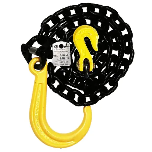 Chain Assembly with J-Hook, 3/8 in, 10 ft L, 7100 lb Working Load, 80 Grade, Carbon Alloy Steel Chain Assembly with J-Hook, 3/8 in, 10 ft L, 7100 lb Working Load, 80 Grade, Carbon Alloy Steel